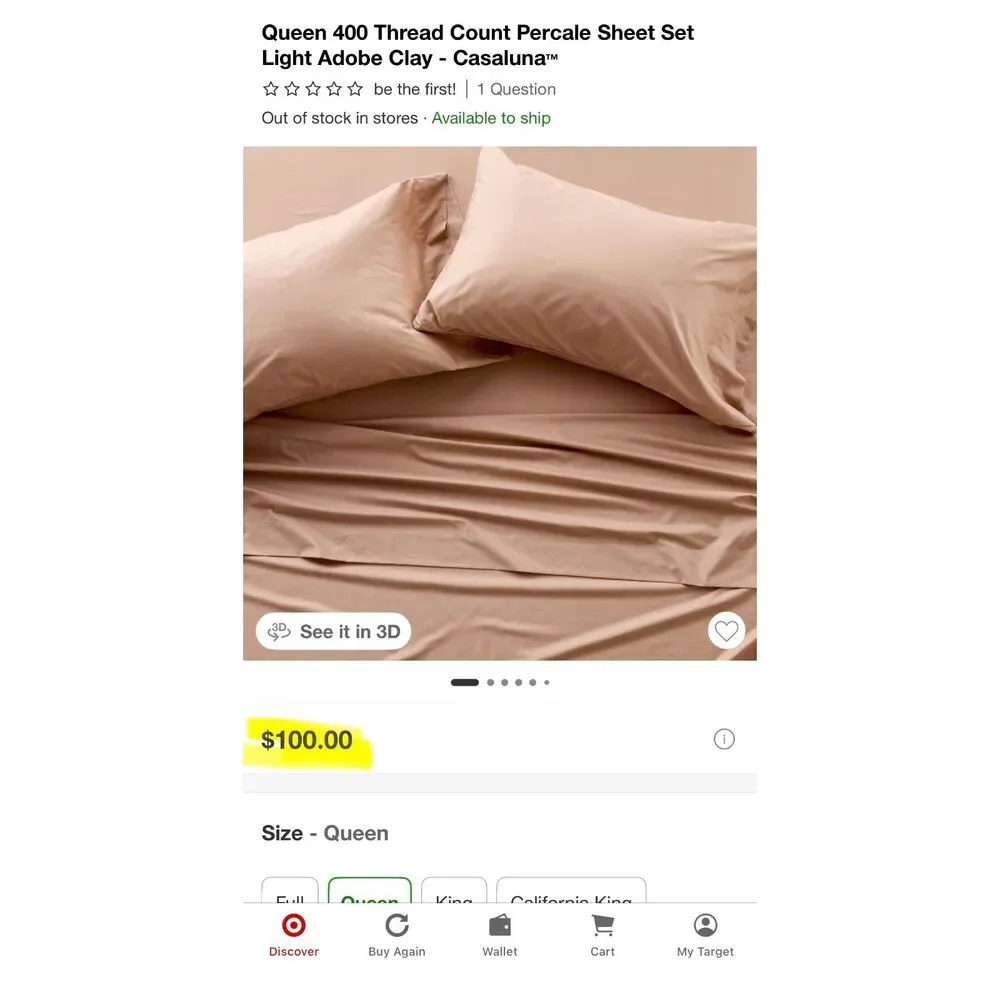 Queen 400 Thread Count Percale Sheet Set Light Adobe Clay - Casaluna NEW